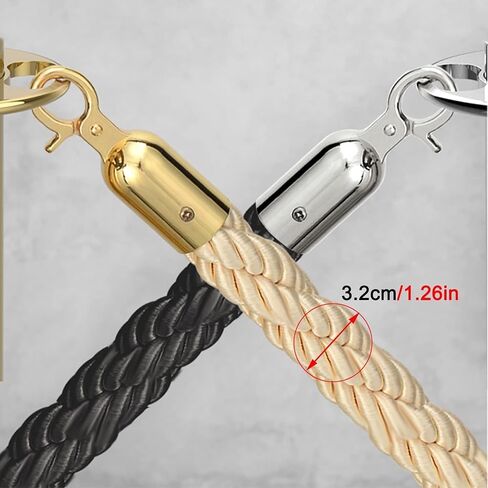 Black Queue Barrier Ropes with Metal Hooks,Stanchion Rope 3/4/5/6Ft,Crowd Control Rope,Braided Hemp Rope for Queue Divider,Rope Safety Barrier,Queue Line Barrier (Black a 4ft/120cm) in Kuwait