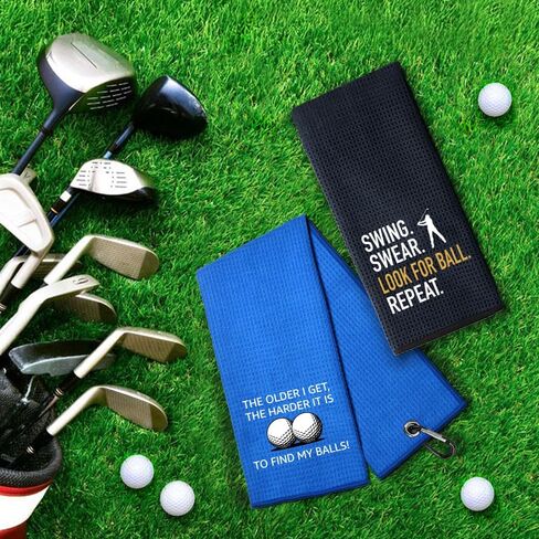 DYJYBMY Swing Swear Funny Golf Towel Set with Clip, Golf Accessories for Women Men, Father's Day Appreciation Gifts for Grandpa Dad Uncle Husband, Retirement Golfing Gifts for Golfer Family Friend in Kuwait