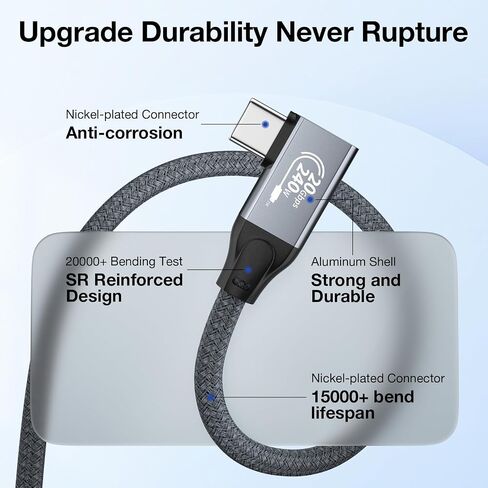كابل شاشة QCEs USB C بزاوية يمين إخراج فيديو 3.3FT إلى شاشة محمولة 8K USB C 3.2 Gen 2x2 كابل فيديو 20 جيجابت في الثانية لنقل البيانات، شحن 240 وات PD لهاتف iPhone 17/16 MacBook Carplay KYY MNN InnoView in Kuwait