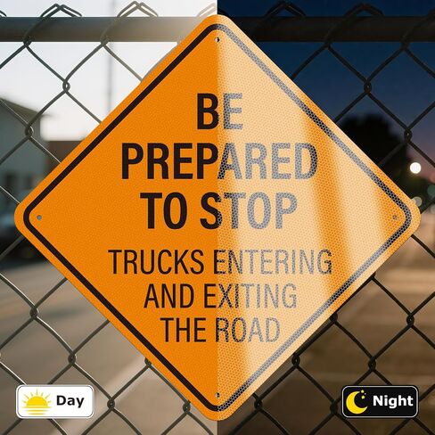 Be Prepared to Stop Sign Trucks Entering and Exiting Road Signage | 24" x 24" , Aluminum Traffic Metal Sign, Engineer-Grade Reflective, for Highway, Street, Driveways, Warehouses, Construction in Kuwait