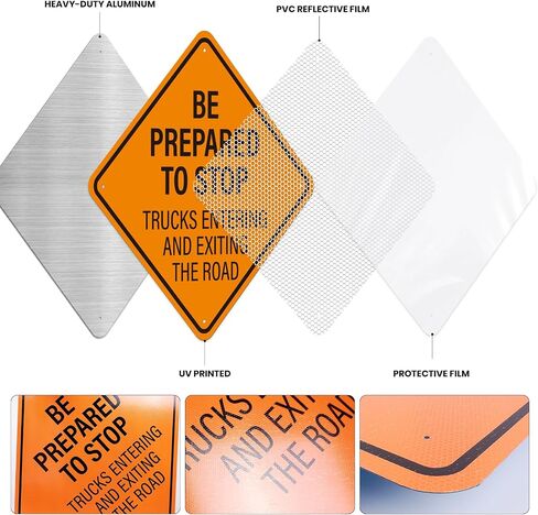 Be Prepared to Stop Sign Trucks Entering and Exiting Road Signage | 24" x 24" , Aluminum Traffic Metal Sign, Engineer-Grade Reflective, for Highway, Street, Driveways, Warehouses, Construction in Kuwait