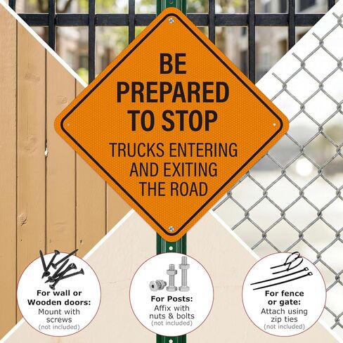 Be Prepared to Stop Sign Trucks Entering and Exiting Road Signage | 24" x 24" , Aluminum Traffic Metal Sign, Engineer-Grade Reflective, for Highway, Street, Driveways, Warehouses, Construction in Kuwait