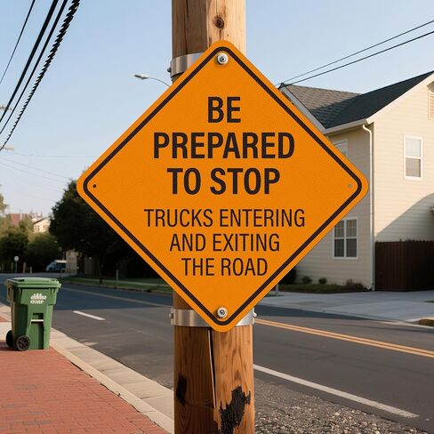 Be Prepared to Stop Sign Trucks Entering and Exiting Road Signage | 24" x 24" , Aluminum Traffic Metal Sign, Engineer-Grade Reflective, for Highway, Street, Driveways, Warehouses, Construction in Kuwait