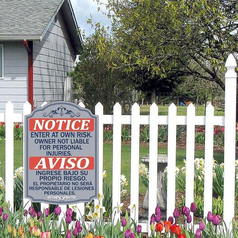 Notice Enter At Own Risk Owner Not Liable For Personal Injuries Bilingual Metal Not Responsible Aviso Entre Bajo Su Propio Riesgo English Spanish Security Signs 14x10 Inches Rust Free Aluminum Weatherproof Easy To Install 2 Pack in Kuwait