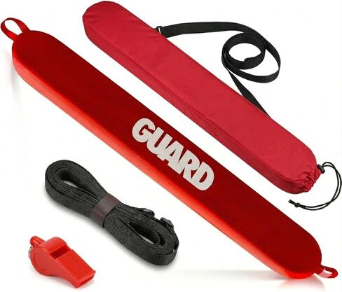 50-Inch Lifeguard Rescue Tube – Professional Red Foam Throwable Flotation Device for Pool & Beach Safety - Buoy Includes Sun-Protection Canvas Storage Bag to Prevent Fading & Cracking Lifeguard Tube in Kuwait