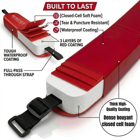 50-Inch Lifeguard Rescue Tube – Professional Red Foam Throwable Flotation Device for Pool & Beach Safety - Buoy Includes Sun-Protection Canvas Storage Bag to Prevent Fading & Cracking Lifeguard Tube in Kuwait