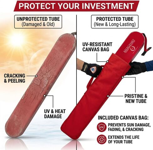 50-Inch Lifeguard Rescue Tube – Professional Red Foam Throwable Flotation Device for Pool & Beach Safety - Buoy Includes Sun-Protection Canvas Storage Bag to Prevent Fading & Cracking Lifeguard Tube in Kuwait