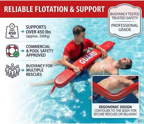 50-Inch Lifeguard Rescue Tube – Professional Red Foam Throwable Flotation Device for Pool & Beach Safety - Buoy Includes Sun-Protection Canvas Storage Bag to Prevent Fading & Cracking Lifeguard Tube in Kuwait