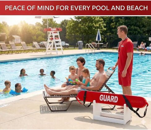 50-Inch Lifeguard Rescue Tube – Professional Red Foam Throwable Flotation Device for Pool & Beach Safety - Buoy Includes Sun-Protection Canvas Storage Bag to Prevent Fading & Cracking Lifeguard Tube in Kuwait