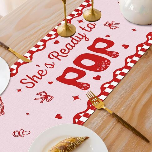 مفرش طاولة She's Ready to Pop بفيونكة حمراء ريترو صودا كولا لحفلات أعياد الميلاد وديكور طاولة المطبخ المنزلي، أحمر: 13 بوصة × 72 بوصة in Kuwait