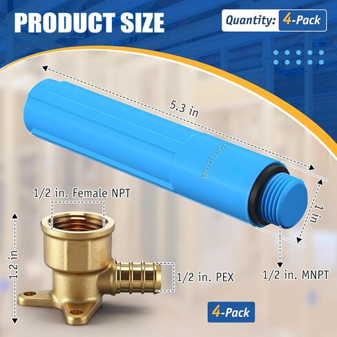 Feekoon 1/2" MNPT Bathroom Shower Test Plug, Comes with 1/2" Pex Drop Ear Elbow (No Lead Brass), Pressure Testing Plug Set for Shower Head and Tub Installations, Easy to Install(4 Pack) in Kuwait