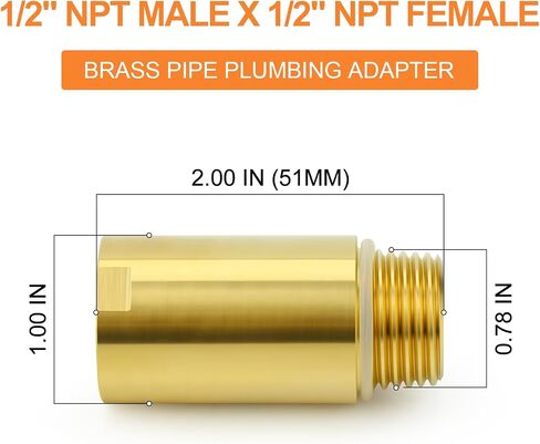 محول سباكة الأنابيب النحاسية 4 قطع من GASHER مع حلقة دائرية مطاطية، 1/2 بوصة NPT ذكر × 1/2 بوصة NPT أنثى وصلة تركيب الأنابيب، الطول 2 بوصة in Kuwait
