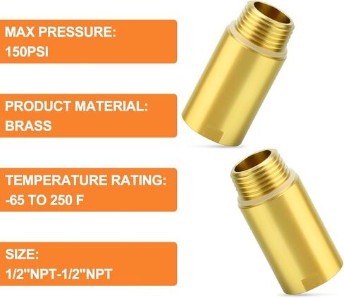 محول سباكة الأنابيب النحاسية 4 قطع من GASHER مع حلقة دائرية مطاطية، 1/2 بوصة NPT ذكر × 1/2 بوصة NPT أنثى وصلة تركيب الأنابيب، الطول 2 بوصة in Kuwait