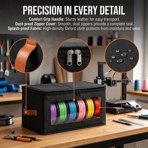 3D Printer Filament Storage Box, Reusable Filament Container for 3D Printing with Zipper Design, Holds Up to 6 Rolls, 3D Filaments Organizer for Home, Office and Workshop, Black in Kuwait