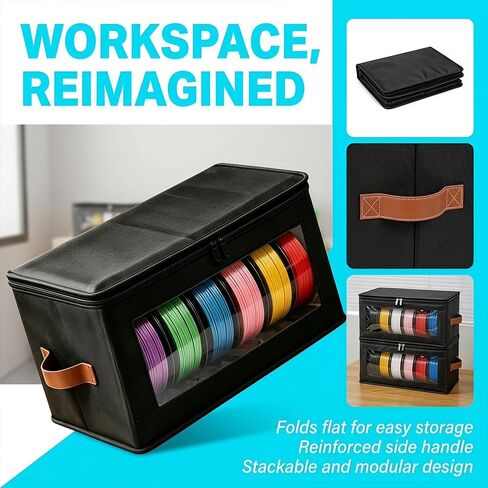 3D Printer Filament Storage Box, Reusable Filament Container for 3D Printing with Zipper Design, Holds Up to 6 Rolls, 3D Filaments Organizer for Home, Office and Workshop, Black in Kuwait