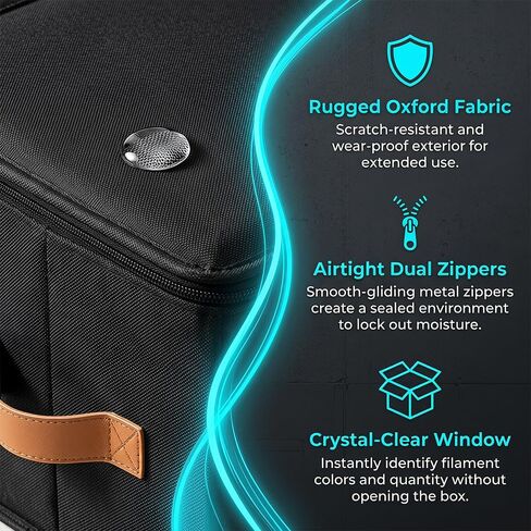 3D Printer Filament Storage Box, Reusable Filament Container for 3D Printing with Zipper Design, Holds Up to 6 Rolls, 3D Filaments Organizer for Home, Office and Workshop, Black in Kuwait