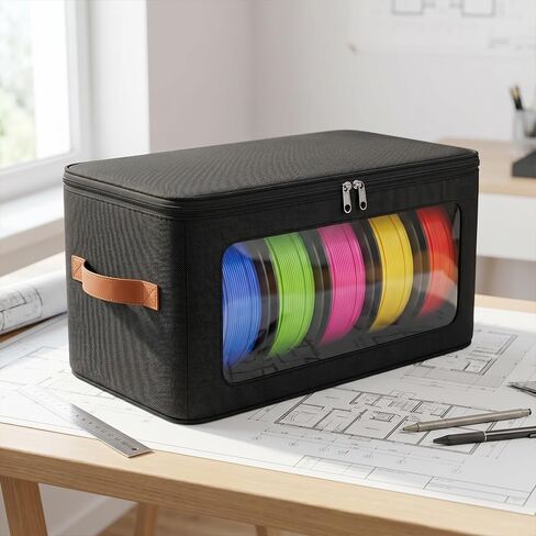 3D Printer Filament Storage Box, Reusable Filament Container for 3D Printing with Zipper Design, Holds Up to 6 Rolls, 3D Filaments Organizer for Home, Office and Workshop, Black in Kuwait