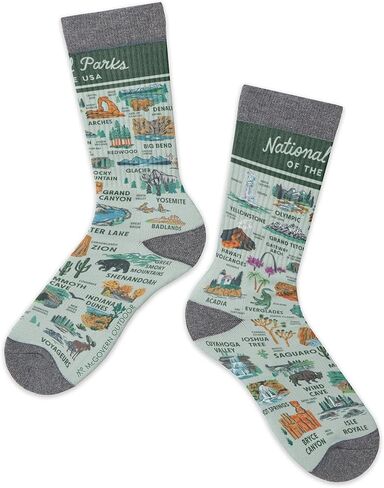 National Parks Of The USA Illustrated Map Socks - Men’s & Women’s Crew Socks, Cushioned, Moisture-Wicking, Breathable, Athletic Everyday Mid-Calf Socks in Kuwait