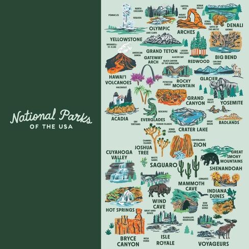 National Parks Of The USA Illustrated Map Socks - Men’s & Women’s Crew Socks, Cushioned, Moisture-Wicking, Breathable, Athletic Everyday Mid-Calf Socks in Kuwait