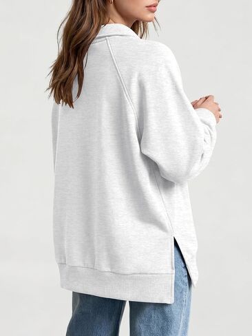 ANRABESS Women's Oversized Button Up Henley Sweatshirts | Collared V Neck Long Sleeve Hoodies Shirt，Cozy Fleece Pullover Top, Casual Fall Outfits，Side Slit,College Teen Preppy Clothes in Kuwait