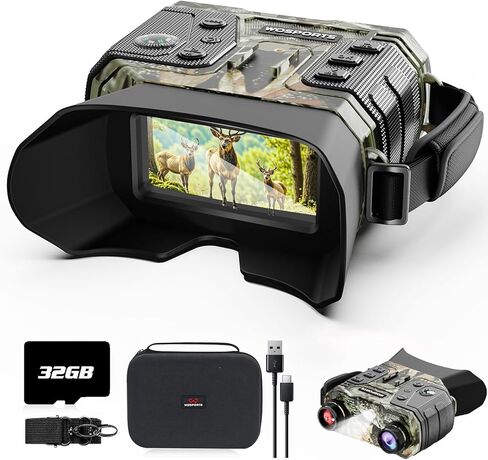 WOSPORTS 2.7K Night Vision Goggles with 36MP Photos, 10X Digital Zoom, 3" TFT Screen, 850nm IR, 200M Range in Darkness, Rechargeable Binoculars for Hunting, Wildlife Observation, Camping in Saudi Arabia