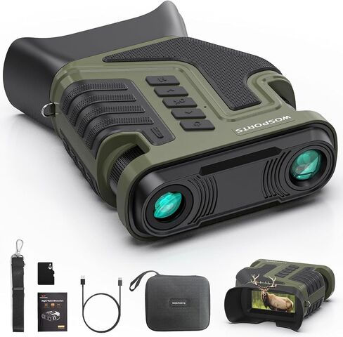 WOSPORTS 2.7K Night Vision Goggles with 36MP Photos, 10X Digital Zoom, 3" TFT Screen, 850nm IR, 200M Range in Darkness, Rechargeable Binoculars for Hunting, Wildlife Observation, Camping in Saudi Arabia