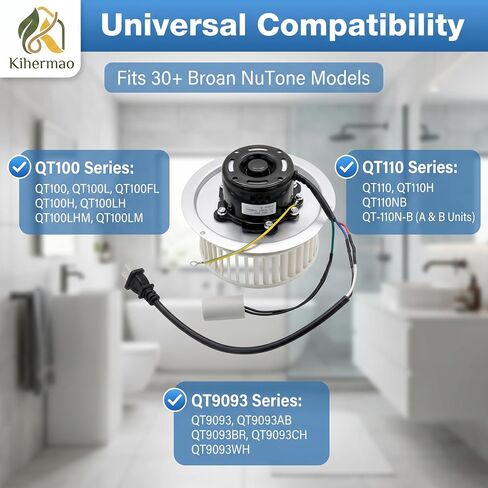 0696B000 Motor Assembly for Nutone QT100 Bathroom Fan Motor | for Nutone QT110 QT9093 Series, Blower Wheel Replacement, 120V 1600 RPM 100 CFM, Replaces JA2C394N 86322000 in Kuwait