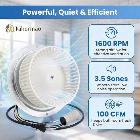 0696B000 Motor Assembly for Nutone QT100 Bathroom Fan Motor | for Nutone QT110 QT9093 Series, Blower Wheel Replacement, 120V 1600 RPM 100 CFM, Replaces JA2C394N 86322000 in Kuwait