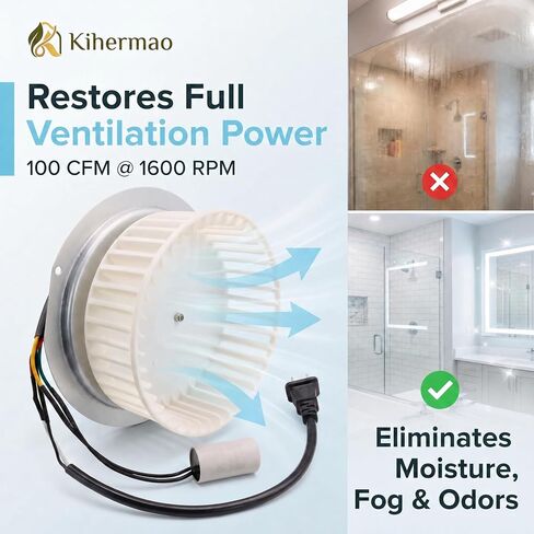 0696B000 Motor Assembly for Nutone QT100 Bathroom Fan Motor | for Nutone QT110 QT9093 Series, Blower Wheel Replacement, 120V 1600 RPM 100 CFM, Replaces JA2C394N 86322000 in Kuwait
