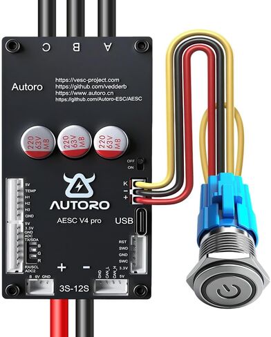 وحدة تحكم المحرك Autoro AESC V4 PRO Sparkless BLDC 12S تيار مستمر 80A Peak 200A Mini ESC FOC وحدة تحكم في السرعة مع مفتاح طاقة لسكوتر لوح التزلج الكهربائي DIY Ebike Longboard Robotics | جهاز التحكم في سرعة المحرك Autoro BLDC FOC بدون شرارة 12S 80A in Kuwait