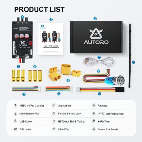 وحدة تحكم المحرك Autoro AESC V4 PRO Sparkless BLDC 12S تيار مستمر 80A Peak 200A Mini ESC FOC وحدة تحكم في السرعة مع مفتاح طاقة لسكوتر لوح التزلج الكهربائي DIY Ebike Longboard Robotics | جهاز التحكم في سرعة المحرك Autoro BLDC FOC بدون شرارة 12S 80A in Kuwait
