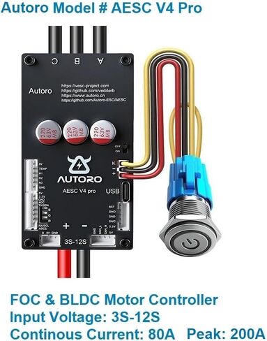 وحدة تحكم المحرك Autoro AESC V4 PRO Sparkless BLDC 12S تيار مستمر 80A Peak 200A Mini ESC FOC وحدة تحكم في السرعة مع مفتاح طاقة لسكوتر لوح التزلج الكهربائي DIY Ebike Longboard Robotics | جهاز التحكم في سرعة المحرك Autoro BLDC FOC بدون شرارة 12S 80A in Kuwait