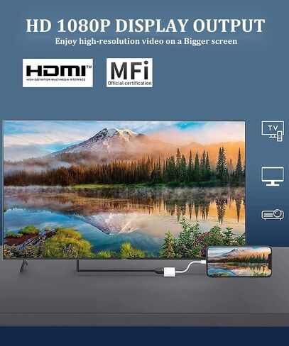 [معتمد من Apple MFi] محول Apple Lightning إلى HDMI لجهاز iPhone إلى التلفزيون | موصل شاشة مزامنة محول AV رقمي 1080P مع منفذ شحن لهاتف iPhone 14 13 12 11 XS XR X 8 إلى جهاز عرض شاشة HDTV in Kuwait