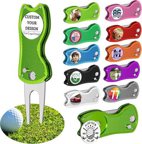 Custom Golf Divot Repair Tool, Golf Divot Tool with Magnetic Ball Marker, Foldable Pop-up Divot Tool, Pitch Mark Fixer, Golf Accessories for Men, Tournament Gifts in Kuwait