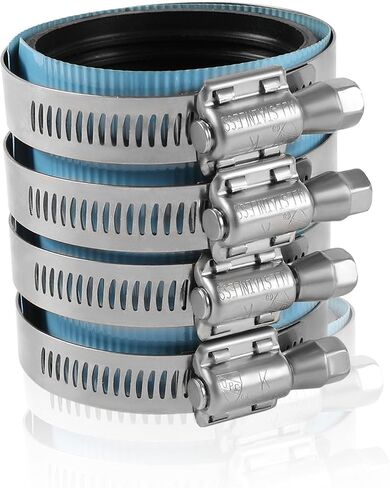 1PC HeSun 1-1/2-Inch Heavy Duty No-Hub Coupling | Pipe Connector, Stainless Steel, Blue Colored Shield(CLAMP058-1) in Kuwait