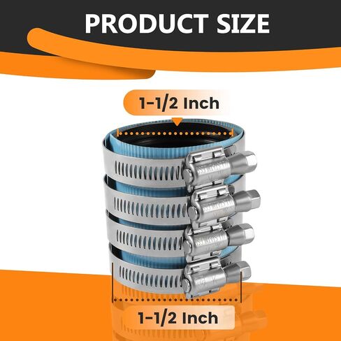 1PC HeSun 1-1/2-Inch Heavy Duty No-Hub Coupling | Pipe Connector, Stainless Steel, Blue Colored Shield(CLAMP058-1) in Kuwait