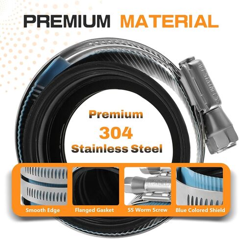 1PC HeSun 1-1/2-Inch Heavy Duty No-Hub Coupling | Pipe Connector, Stainless Steel, Blue Colored Shield(CLAMP058-1) in Kuwait
