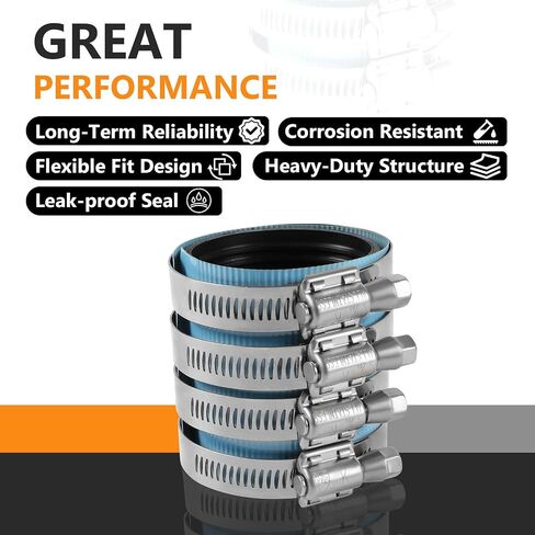 1PC HeSun 1-1/2-Inch Heavy Duty No-Hub Coupling | Pipe Connector, Stainless Steel, Blue Colored Shield(CLAMP058-1) in Kuwait