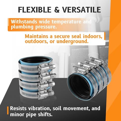 1PC HeSun 1-1/2-Inch Heavy Duty No-Hub Coupling | Pipe Connector, Stainless Steel, Blue Colored Shield(CLAMP058-1) in Kuwait