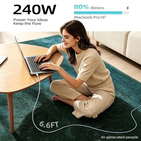 كابل MPATIBY USB C إلى USB C، كابل 240 وات C إلى C شحن سريع [6.6FT، 2 حزمة] شاحن من النوع C شحن سريع USBC إلى سلك USBC لـ IP 17 16 15 Pro Max Pad MacBook Pro S26 S25 Ultra in Kuwait