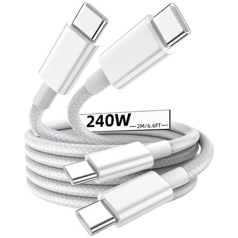 كابل MPATIBY USB C إلى USB C، كابل 240 وات C إلى C شحن سريع [6.6FT، 2 حزمة] شاحن من النوع C شحن سريع USBC إلى سلك USBC لـ IP 17 16 15 Pro Max Pad MacBook Pro S26 S25 Ultra in Kuwait