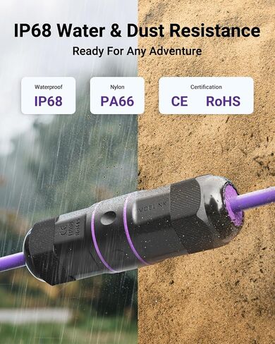 موصل VCELINK IP68 المقاوم للماء RJ45 - موصل إيثرنت Cat6/Cat5e/Cat5 المحمي، جاهز للاستخدام عبر شبكة إيثرنت، قارنة توصيل خارجية مدمجة 3.64 بوصة للكاميرات وأجهزة IP، عبوتان in Kuwait