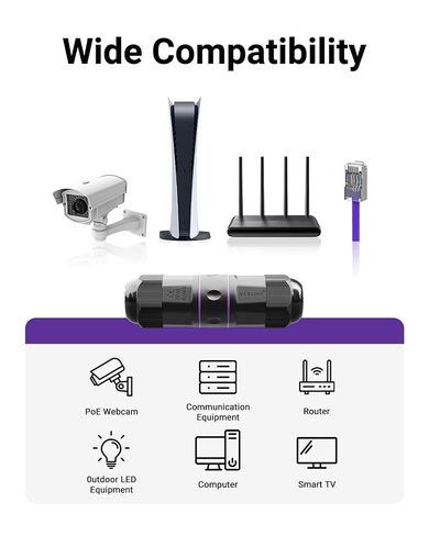 موصل VCELINK IP68 المقاوم للماء RJ45 - موصل إيثرنت Cat6/Cat5e/Cat5 المحمي، جاهز للاستخدام عبر شبكة إيثرنت، قارنة توصيل خارجية مدمجة 3.64 بوصة للكاميرات وأجهزة IP، عبوتان in Kuwait