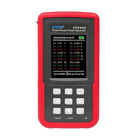 ETCR8430 مسجل الطاقة ثلاثي الطور USB محلل جودة الطاقة | مسجل بيانات الجهد والتيار 6 قنوات، 0.01 فولت - 600 فولت، 1 مللي أمبير - 400 أمبير in Kuwait