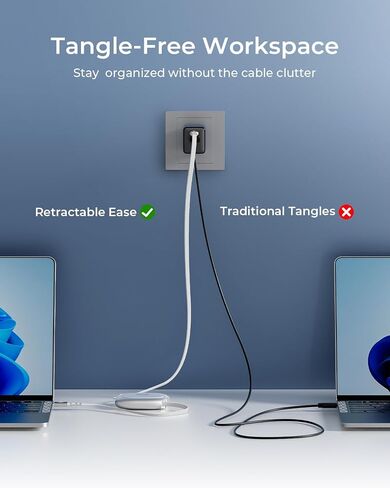 كابل TALIX 240 وات USB C قابل للسحب، PD 3.2 كابل شحن سريع USB C إلى USB C مع وحدة تخزين Mag Snap، شريحة علامة إلكترونية، سلك قابل للسحب مضاد للتشابك للسفر، MacBook، iPhone 17، Samsung S25، 4.92FT in Kuwait