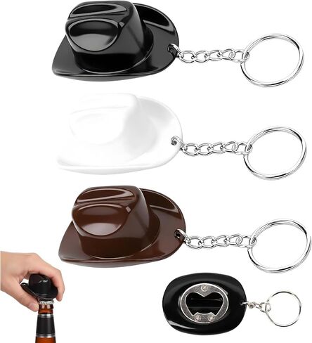 3 PCS Cowboy Hat Bottle Opener Keychain, Essential Tool for Western-Themed Parties and Barbecues, Portable Dual Function Design (Black, White, Brown) in Kuwait