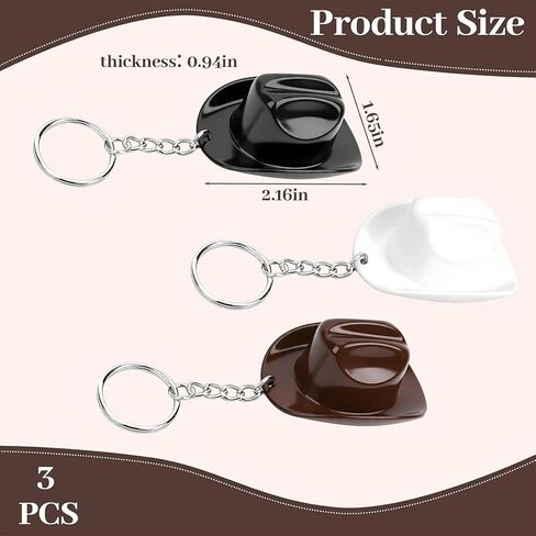3 PCS Cowboy Hat Bottle Opener Keychain, Essential Tool for Western-Themed Parties and Barbecues, Portable Dual Function Design (Black, White, Brown) in Kuwait
