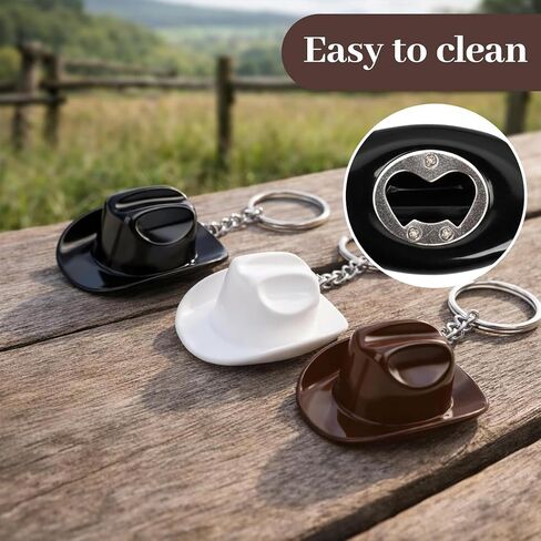 3 PCS Cowboy Hat Bottle Opener Keychain, Essential Tool for Western-Themed Parties and Barbecues, Portable Dual Function Design (Black, White, Brown) in Kuwait