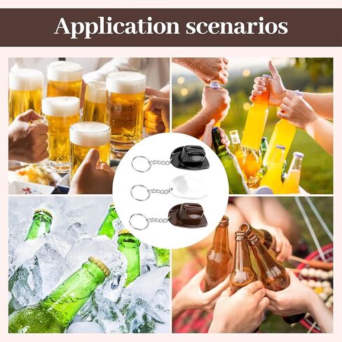 3 PCS Cowboy Hat Bottle Opener Keychain, Essential Tool for Western-Themed Parties and Barbecues, Portable Dual Function Design (Black, White, Brown) in Kuwait