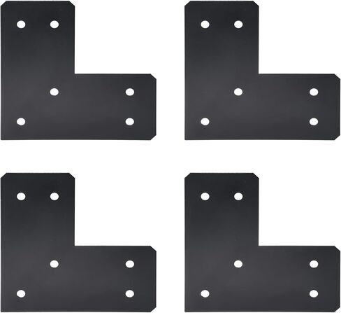4 قطع دعامة مسطحة على شكل حرف L مقاس 25.4 سم × 25.4 سم، عرض 12.7 سم، لوحة إصلاح مسطحة مطلية بمسحوق أسود تناسب الخشب والشعاع مقاس 6 × 6، دعامات زاوية قائمة شديدة التحمل لإصلاح المنازل وشرفات المراقبة والدعامات in Kuwait
